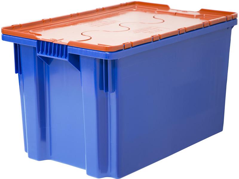 Ящик п/э 600х400х350 сплошной, синий с оранжевой крышкой Safe PRO